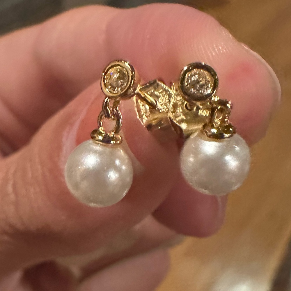 Pandora Treated Freshwater Cultured Pearl & Stone Drop 14k Gold Earrings NEW - Picture 6 of 7